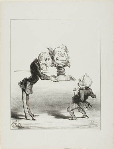 Vader Molé brengt nieuwjaarsgeschenken naar de kleine Thiers, plaat 62 van Actualités door Honoré Victorin Daumier