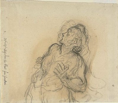 Angstige vrouw door Honoré Victorin Daumier