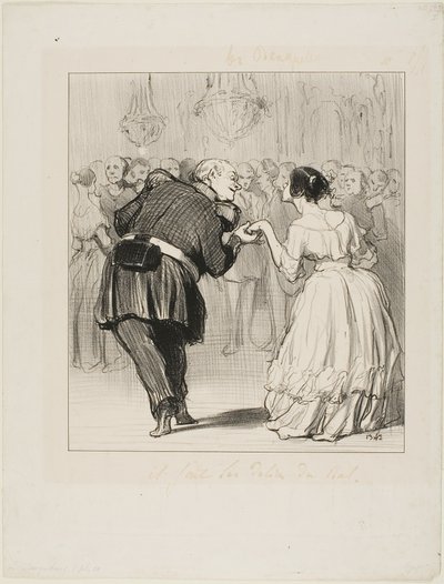 Hij geniet van de bal, plaat 10 uit Les Banqueteurs door Honoré Victorin Daumier