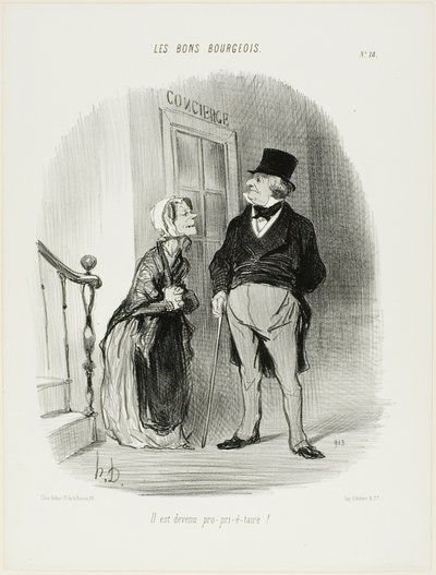 "Hij is een Laaaand-Looooord geworden!", plaat 18 uit Les Bons Bourgeois door Honoré Victorin Daumier