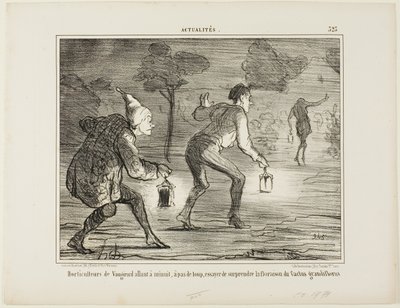 Tuinders van Nanterre tippelen om middernacht naar de cactus grandiflorus om hem te verrassen in zijn bloei, plaat 323 uit Actualités door Honoré Victorin Daumier