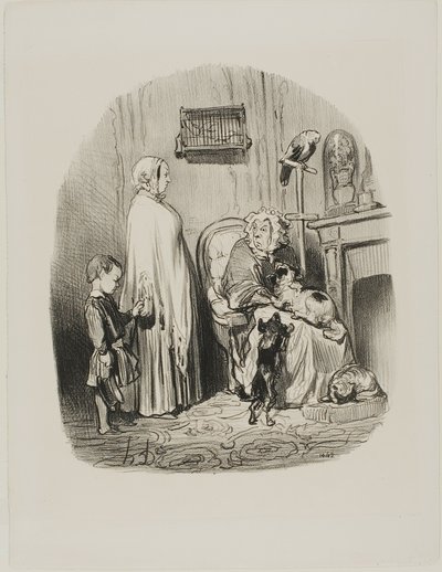 "Ik verhuur niet aan mensen met kinderen", bord 14 van Locataires Et Propriétaires door Honoré Victorin Daumier