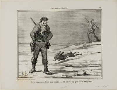 Als de jager koude handen heeft... heeft de haas geen koude voeten, plaat 22 uit Émotions De Chasse door Honoré Victorin Daumier