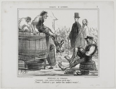 Impressies van de Vintage. "- Wat, loop je op blote voeten - Nou en... je zou toch niet willen dat we het op onze dansschoenen deden!," plaat 2 van Croquis D