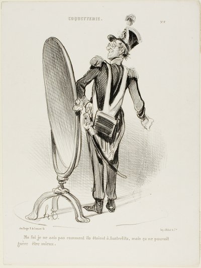 "Ik weet inderdaad niet hoe ze er bij Austerlitz uitzagen, maar ze hadden er nauwelijks beter uit kunnen zien," plaat 7 van Coquetterie door Honoré Victorin Daumier