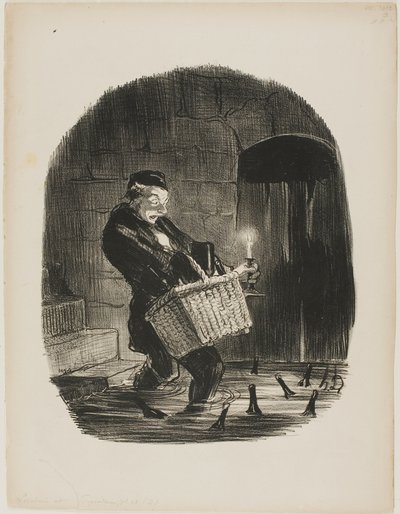 Het is onhandig om een appartement dicht bij de rivier te huren, plaat 13 van Locataires et Propriétaires door Honoré Victorin Daumier