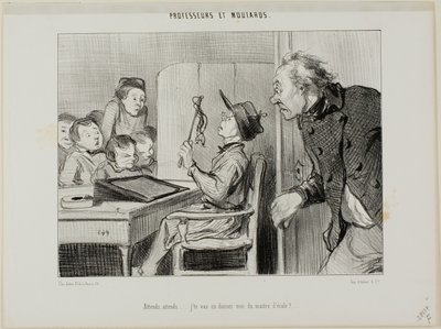 "Wacht maar, ik zal je laten zien wie hier de leraar is...," plaat 11 uit Professeurs Et Moutards door Honoré Victorin Daumier