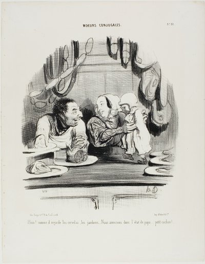 "Kijk! Zie hoe zijn ogen gericht zijn op de saveloys en de ham.... het lijkt erop dat we papa