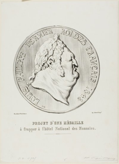Louis-Philippe, laatste koning van de Fransen 1848. Ontwerp voor een medaille te vervaardigen door de Nationale Munt door Honoré Victorin Daumier