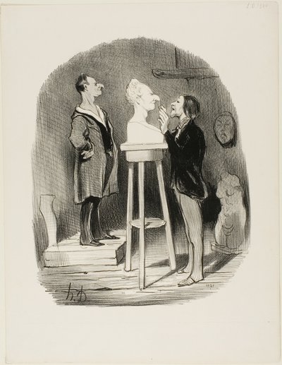 Monsieur Filochard, ex-winkelier, gepensioneerd, voelt de behoefte om zijn buste in marmer door te geven aan zelfs het verste nageslacht, plaat 68 uit Les Bons bourgeois door Honoré Victorin Daumier