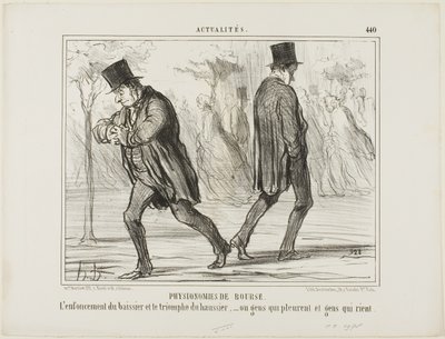 Fysionomie van de beurs. De wanhoop van de baissier en de triomf van de haussier - of huilen en lachen, plaat 440 uit Actualités door Honoré Victorin Daumier