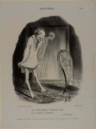 De katoenen jurk valt, de man blijft en het kalf vervaagt (J.B. Rousseau), plaat 10 uit Coquetterie door Honoré Victorin Daumier