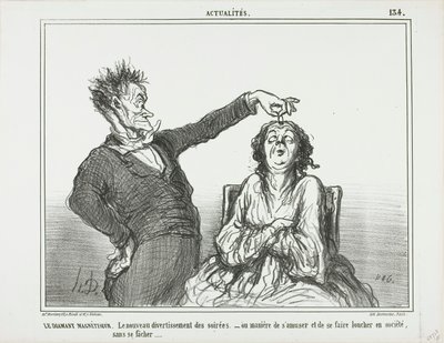De diamanten hypnotiseur. Een nieuw tijdverdrijf op avondfeesten - of hoe je plezier kunt maken en iemand kunt laten scheelzien, zonder in de problemen te komen, plaat 134 van Actualités door Honoré Victorin Daumier