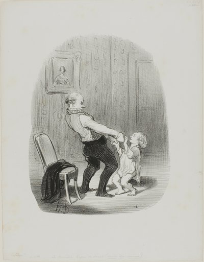 De eerste dansles, van Les Papas door Honoré Victorin Daumier