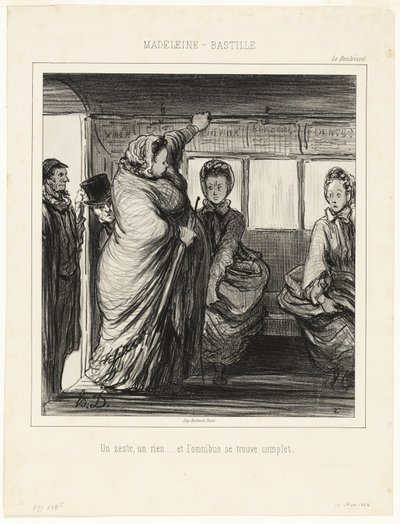 De buslijn Madeleine-Bastille. Een kleinigheid, een niets... en de bus is vol door Honoré Victorin Daumier