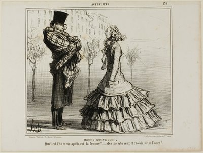 De nieuwe mode. Wat is de man, wat is de vrouw... Raad het als je kunt en kies als je durft, plaat 270 van Actualités door Honoré Victorin Daumier
