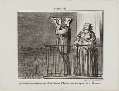 De Parijzenaars vertrouwen de verzekering van Monsieur Babinet niet helemaal en staan erop te wachten op de komeet, plaat 394 van Actualités door Honoré Victorin Daumier