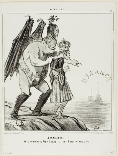 De Verleider. "- Als je toestemt mij toe te behoren... zal dit rijk van jou zijn," plaat 40 uit Actualités door Honoré Victorin Daumier