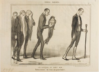 De ober in zwart pak. Begrafenis van de fooienpot, plaat 2 van Croquis Parisiens door Honoré Victorin Daumier
