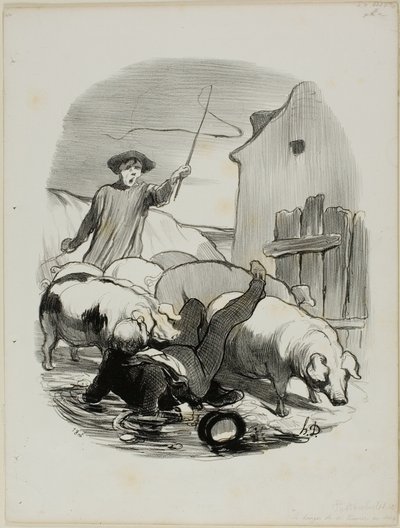 Het gevaar gevangen te worden in een steile achtervolging, plaat 12 van Pastorales door Honoré Victorin Daumier