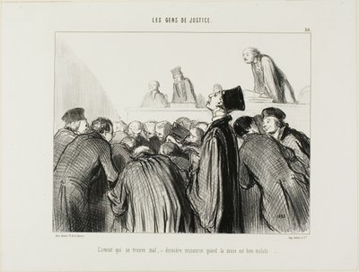 De advocaat wordt ziek, een laatste redmiddel als zijn zaak er ook ziek begint uit te zien, plaat 30 uit Les Gens De Justice door Honoré Victorin Daumier