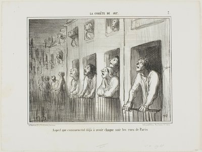De straten van Parijs beginnen er elke avond zo uit te zien, plaat 7 uit La Cométe De 1857 door Honoré Victorin Daumier