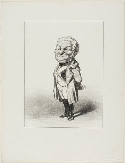 Thiers. Burger Thiers probeert de nieuwe staarthoed uit die Babin hem net heeft gestuurd, plaat 4 uit Les Représentans Représentés door Honoré Victorin Daumier
