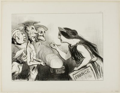 Te veel koks bederven de bouillon. "- Dit smaakt echt naar slecht koken," bord 142 van Actualités door Honoré Victorin Daumier
