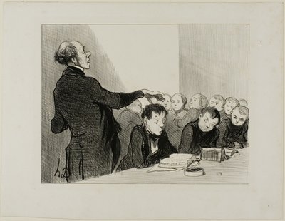 "U herinnert zich nu dat de jonge Cabassol veel te goed kan vertalen dat ik iemand uit deze klas zou toestaan hem te molesteren... hij staat onder mijn onmiddellijke bescherming! Bij het eindexamen is hij degene die de eer van de middelbare school in Bilbo door Honoré Victorin Daumier
