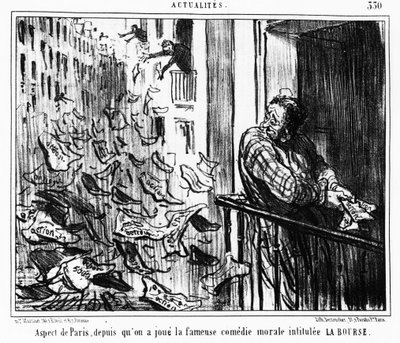 Uiterlijk van Parijs, sinds de beroemde morele komedie getiteld LA Bourse: serie uit "Actualités", een serie karikaturen over de beurs van Honore Daumier. "Charivari" door Honoré Daumier