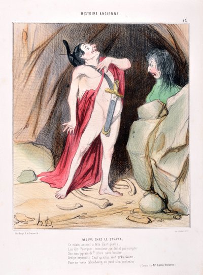 Kunstwerk door Honoré Daumier (1808-1879). Oude geschiedenis Oedipus in de sfinx. BIBLIOTHEEK VAN HET ALCAZAR, MARSEILLE door Honoré Daumier