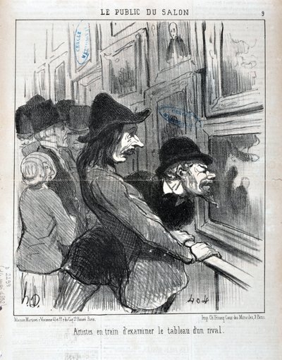 Kunstwerk van Honore Daumier (1808-1879). Charivari dateert uit 1852: Serie LE PUBLIC DU SALON - "Kunstenaars die het schilderij van een rivaal onderzoeken" MUSEE DES BEAUX ARTS - PALAIS LONGCHAMP, MARSEILLE door Honoré Daumier