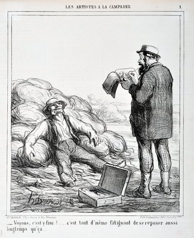 Kunstwerk door Honoré Daumier (1808-1879). Charivari dateert uit 1865: Serie LES ARTISTS IN THE CAMPAGNE - 