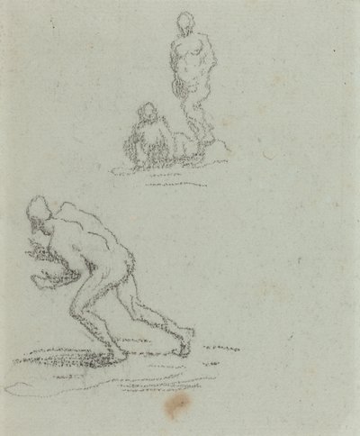 Badgasten (zwart krijt op groen gelegd papier) door Honore Daumier
