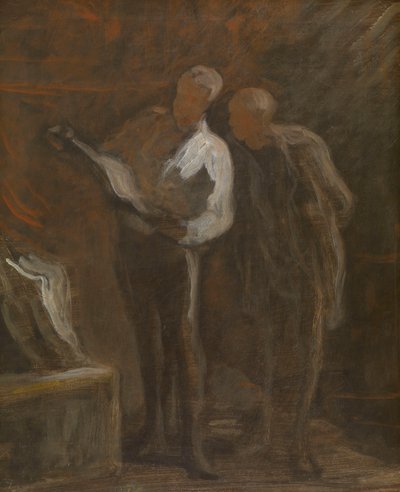 Het verzamelen van gravures, ca. 1870-73 (olieverf op doek) door Honore Daumier