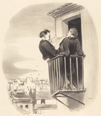 Comment on comprend le balcon Espagnol a Paris door Honoré Daumier