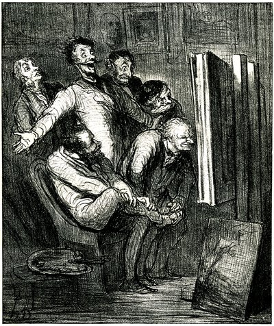 Critici voor een schilderij door Honore Daumier