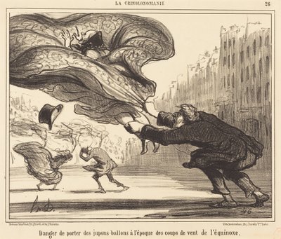 Gevaar van het dragen van ballonrokken... door Honoré Daumier