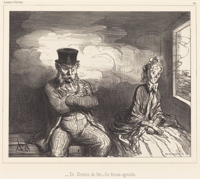 Op de Spoorweg... een aangename buurman door Honoré Daumier