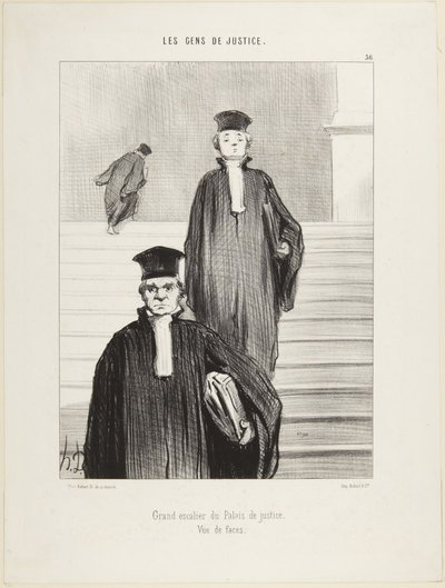Grote trap van het Paleis van Justitie, vooraanzicht, nummer 36 uit de serie De mensen van justitie door Honoré Daumier