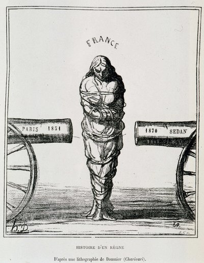 Geschiedenis van een Regering: Frankrijk in de tang tussen Parijs 1851 en Sedan 1870 - lithografie door Honore Daumier gepubliceerd in Le Charivari, circa 1871 door Honoré Daumier