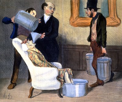 Hydrotherapie, herstel door waterabsorptie, ca. 1850 door Honoré Daumier