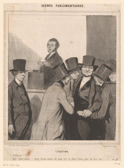 Karikatuur van twee kandidaten na de uitslag van de verkiezingen door Honoré Daumier
