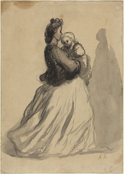 Moeder en baby door Honoré Daumier