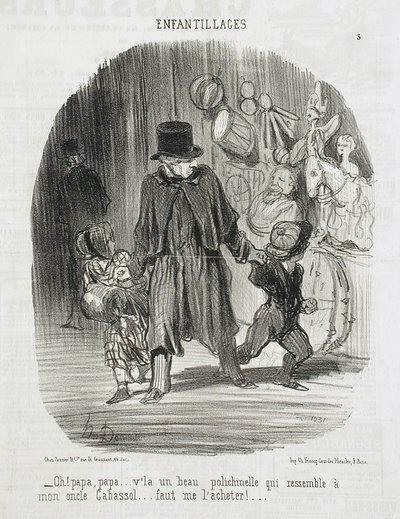 O! Papa, papa... daar is een mooie Polichinelle... door Honoré Daumier