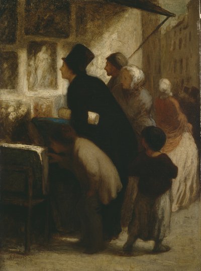 Buiten de winkel van de prentverkoper door Honoré Daumier