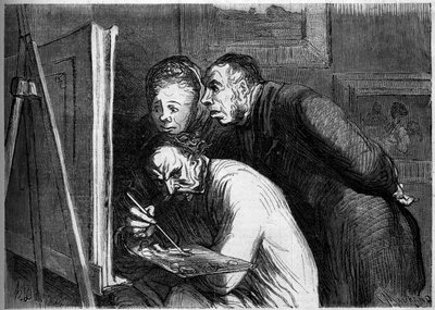 Schilders en bourgeois. Cartoon door Honore Daumier. Gravure in 