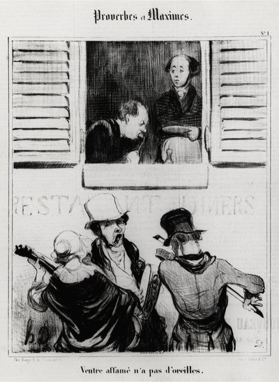 Spreekwoorden en gezegden: hongerige buik heeft geen oren. Illustratie door Honore Daumier (1808-1879). Karikatuur 19e eeuw, Musee Carnavalet, Parijs. door Honoré Daumier