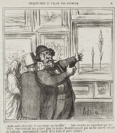 Schets gemaakt op de Salon door Daumier, nr. 6: Kijk eens wat een gedegenereerde en corrupte wereld waarin we leven... door Honoré Daumier