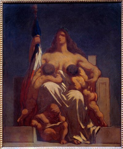 De Republiek. Allegorie van Frankrijk die haar kinderen voedt. Schets door Honoré Daumier door Honoré Daumier